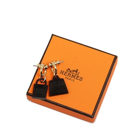 Hermes Jewelry - Hermes Gold Plated Buffalo Horn Amulettes Maroquinier Earrings